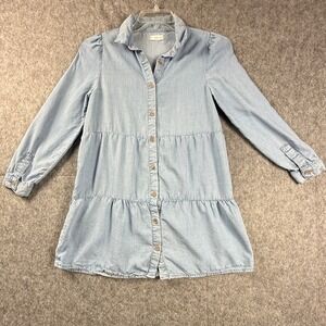 Mango MNG Kids Girls Blue Lyocell Tiered Chambray Shirt Dress Size 13-14